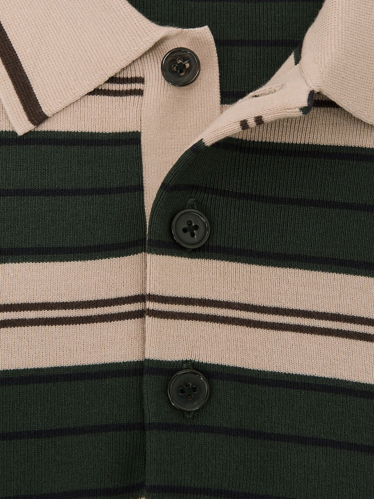Reiss Green Multi Scrum Ruby-Stripe Half-Button Jumper - Image 6 of 6