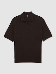 Reiss Chocolate Brown Chelmsford Merino Wool Wide-Rib Polo Jumper - Image 2 of 6