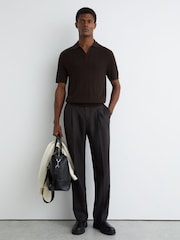 Reiss Chocolate Brown Chelmsford Merino Wool Wide-Rib Polo Jumper - Image 3 of 6