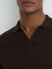 Reiss Chocolate Brown Chelmsford Merino Wool Wide-Rib Polo Jumper - Image 4 of 6