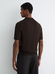 Reiss Chocolate Brown Chelmsford Merino Wool Wide-Rib Polo Jumper - Image 5 of 6