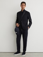 Reiss Navy Hidden Slim-Leg Drawstring Cargo Trousers - Image 1 of 7