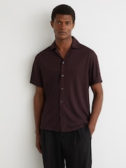 Körsbärsröd - Reiss Ando Jacquard-randig skjorta med kubansk krage - Bild 3 av 6