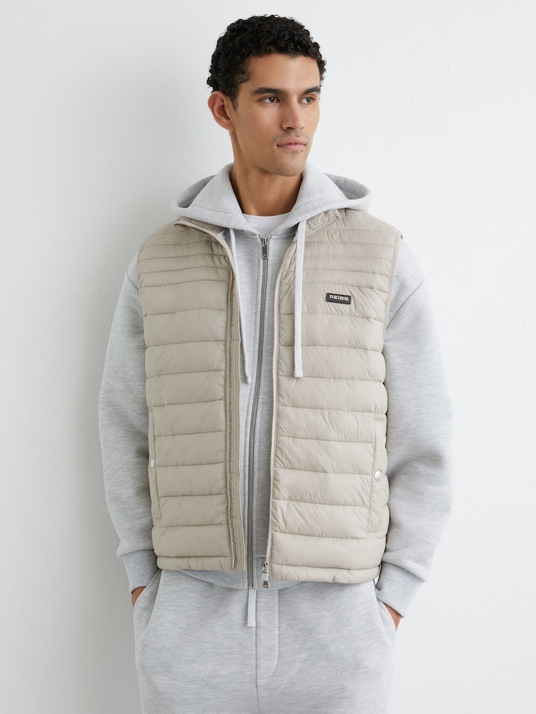 Reiss Light Stone Alpine Quilted Zip-Through Gilet - Image 1 of 6