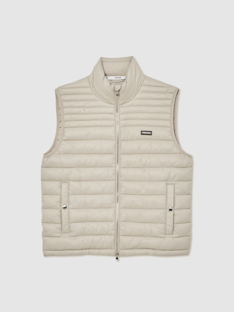 Reiss Light Stone Alpine Quilted Zip-Through Gilet - Image 2 of 6
