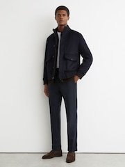 Reiss Navy Cooper Wool-Blend Tapered Cuffed Trousers - Image 1 of 7