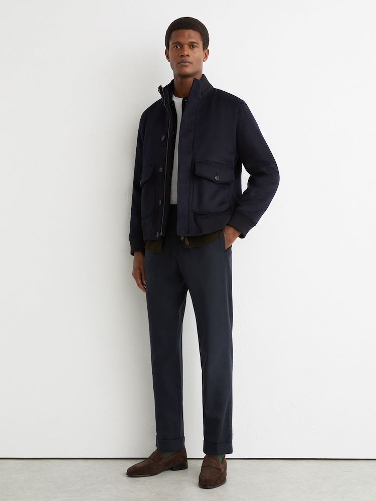 Reiss Navy Cooper Wool-Blend Tapered Cuffed Trousers - Image 1 of 7