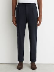 Reiss Navy Cooper Wool-Blend Tapered Cuffed Trousers - Image 3 of 7