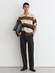 Reiss Brown Multi Salem Block-Stripe Cuban-Collar Short - Image 1 of 6