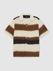 Reiss Brown Multi Salem Block-Stripe Cuban-Collar Short - Image 2 of 6