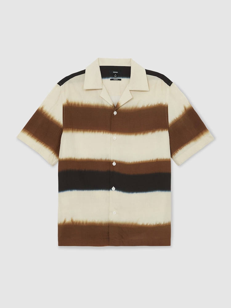 Reiss Brown Multi Salem Block-Stripe Cuban-Collar Short - Image 2 of 6