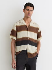 Reiss Brown Multi Salem Block-Stripe Cuban-Collar Short - Image 4 of 6