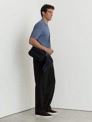 Reiss Airforce Blue Estate Textured-Knit Half-Zip Polo Shirt - Image 3 of 6