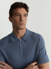 Reiss Airforce Blue Estate Textured-Knit Half-Zip Polo Shirt - Image 4 of 6