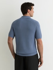 Reiss Airforce Blue Estate Textured-Knit Half-Zip Polo Shirt - Image 5 of 6