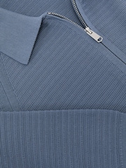 Reiss Airforce Blue Estate Textured-Knit Half-Zip Polo Shirt - Image 6 of 6