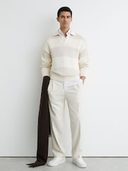 Reiss Off White/Oatmeal Melange Winger Cotton-Blend Open-Collar Rugby Jumper - Image 5 of 7