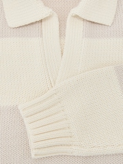 Reiss Off White/Oatmeal Melange Winger Cotton-Blend Open-Collar Rugby Jumper - Image 7 of 7