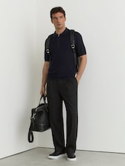 Reiss Navy Estate Textured-Knit Half-Zip Polo Shirt - Image 3 of 7