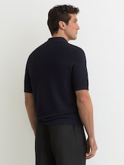 Reiss Navy Estate Textured-Knit Half-Zip Polo Shirt - Image 5 of 7