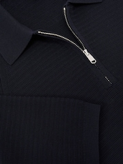 Reiss Navy Estate Textured-Knit Half-Zip Polo Shirt - Image 7 of 7