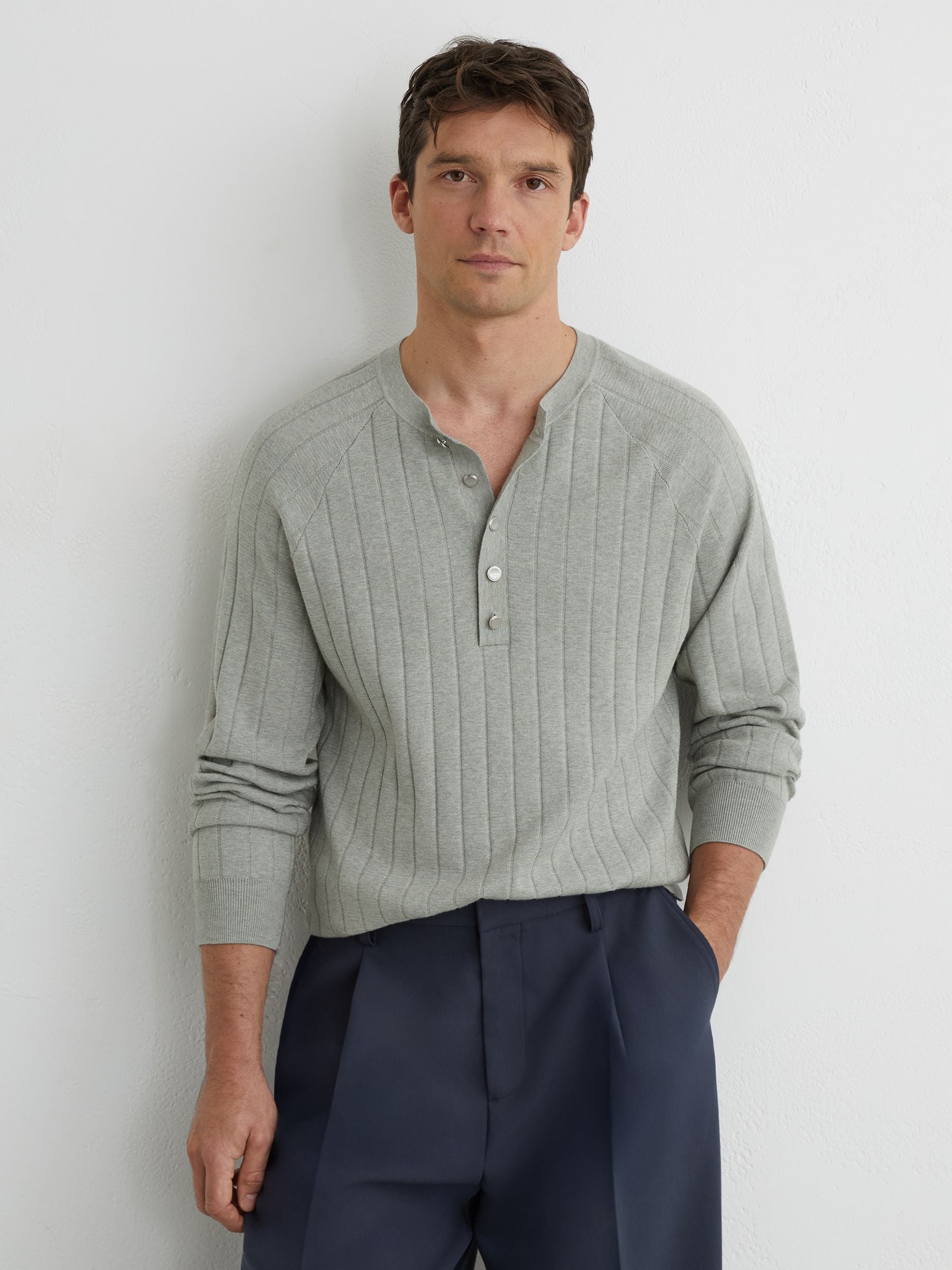 Buy Reiss Sage Green Andres Wide-Rib Knit Henley Jumper from Next USA