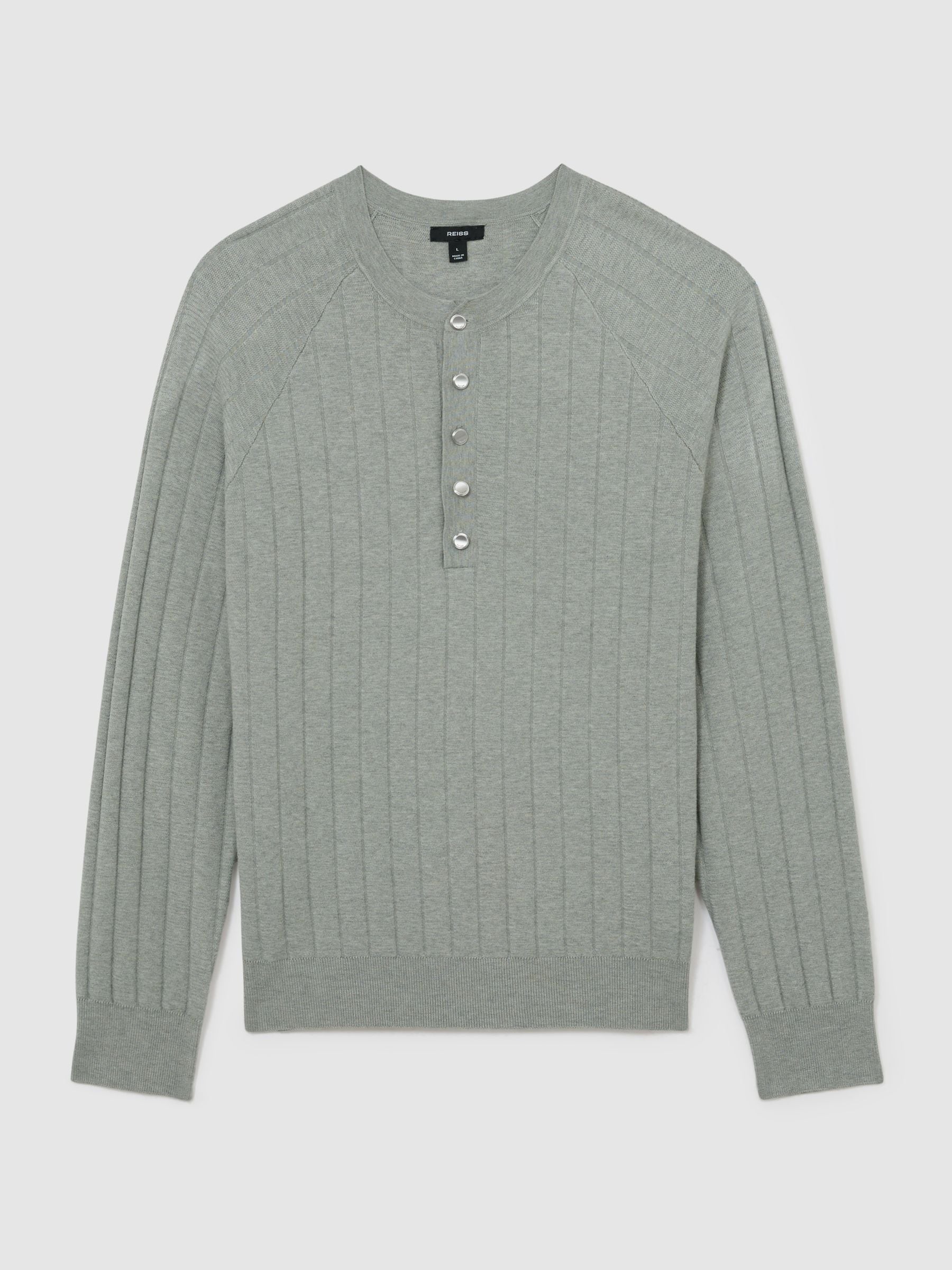 Buy Reiss Sage Green Andres Wide-Rib Knit Henley Jumper from the