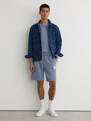Reiss Powder Blue Riley Monogram-Embroidered Relaxed Knit Shorts - Image 1 of 7