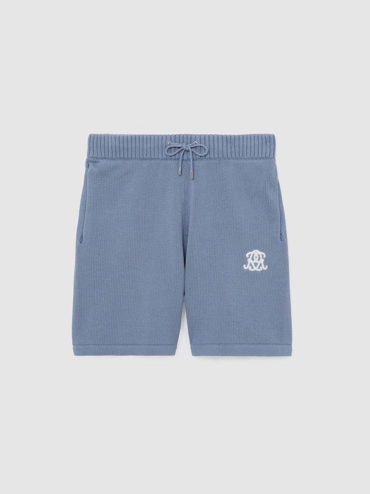 Reiss Powder Blue Riley Monogram-Embroidered Relaxed Knit Shorts - Image 2 of 7
