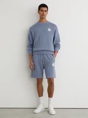 Reiss Powder Blue Riley Monogram-Embroidered Relaxed Knit Shorts - Image 6 of 7