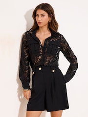 Lipsy Black Lace Satin Pocket Utility Shirt - Image 1 of 4
