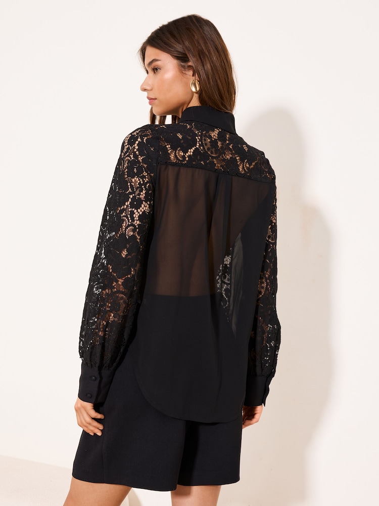 Lipsy Black Lace Satin Pocket Utility Shirt - Image 4 of 4