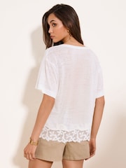 Lipsy White V-Neck Lace Hem T-Shirt - Image 3 of 4
