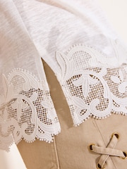 Lipsy White V-Neck Lace Hem T-Shirt - Image 4 of 4