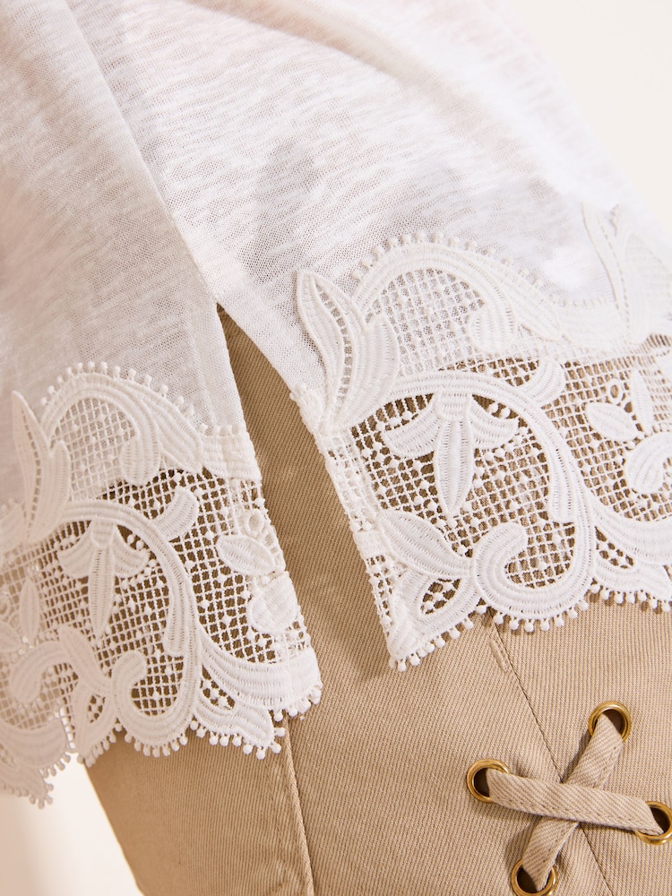 Lipsy White V-Neck Lace Hem T-Shirt - Image 4 of 4