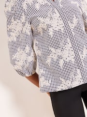 Lipsy Monochrome Floral Embroidered Gingham 3/4 Sleeve Blouse - Image 2 of 5