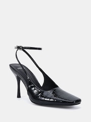 Novo Black Regular Fit Icon Square Toe High Stiletto Slingback Ankle Strap Court Shoes - Image 4 of 6