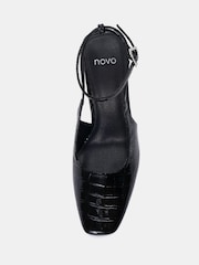Novo Black Regular Fit Icon Square Toe High Stiletto Slingback Ankle Strap Court Shoes - Image 5 of 6