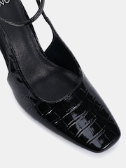 Novo Black Regular Fit Icon Square Toe High Stiletto Slingback Ankle Strap Court Shoes - Image 6 of 6