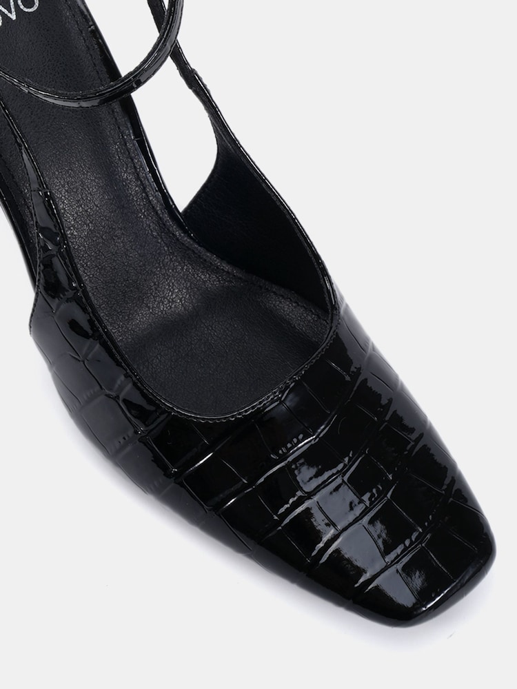 Novo Black Regular Fit Icon Square Toe High Stiletto Slingback Ankle Strap Court Shoes - Image 6 of 6 Novo Black Regular Fit Icon Square Toe High Stiletto Slingback Ankle Strap Court Shoes - Image 6 of 6