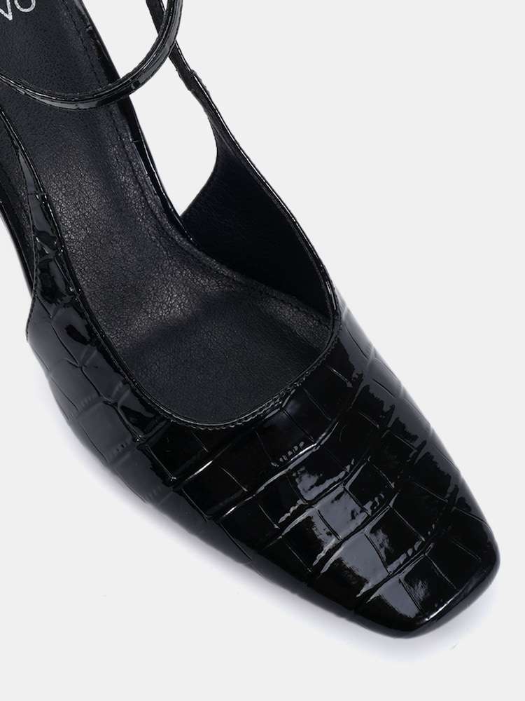 Novo Black Wide Fit Icon Square Toe High Stiletto Slingback Ankle Strap Court Shoes - Image 6 of 6 Novo Black Wide Fit Icon Square Toe High Stiletto Slingback Ankle Strap Court Shoes - Image 6 of 6