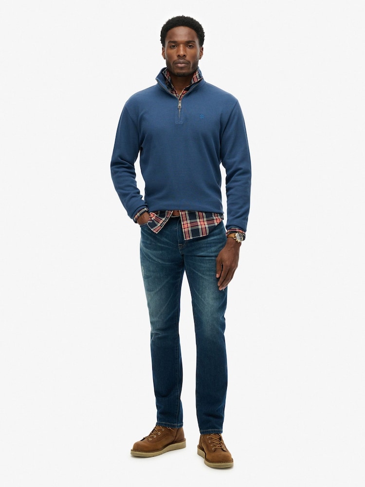 Superdry Blue Ribbed Half Zip Jumper - Image 2 of 6 Superdry Blue Ribbed Half Zip Jumper - Image 2 of 6