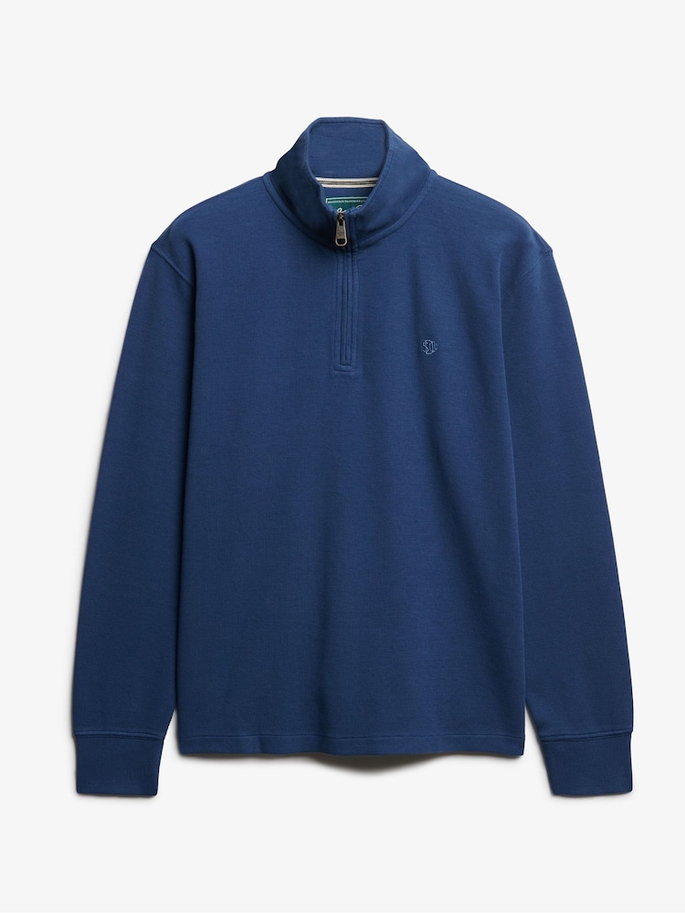 Superdry Blue Ribbed Half Zip Jumper - Image 6 of 6