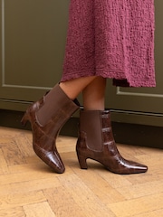 Novo Brown Regular Fit Kennedy Curved Mid Heel Chelsea Ankle Boots - Image 1 of 6