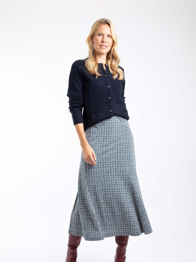Weird Fish Blue Ares Printed Jersey A-Line Maxi Skirt - Image 1 of 7
