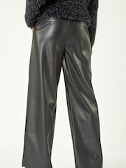 Roman Black Faux Leather Wide Leg Trousers - Image 4 of 5