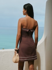 Chocolate Brown Palm Bandeau Mini Dress - Image 4 of 8
