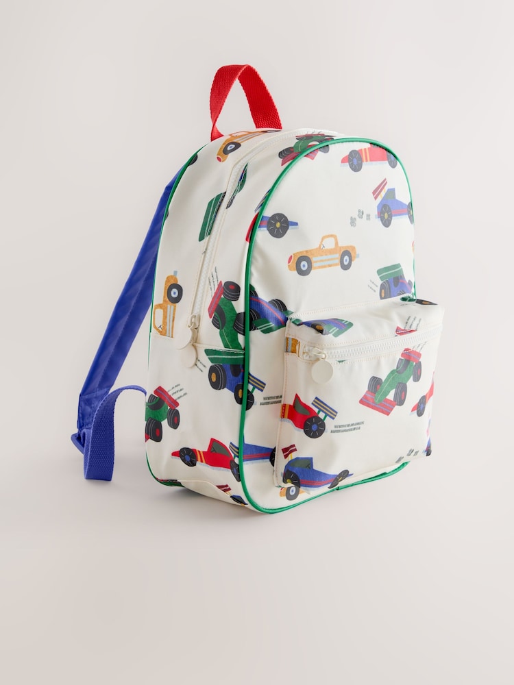 Ecru White All-Over-Print Cars Backpack - Image 1 of 5 Ecru White All-Over-Print Cars Backpack - Image 1 of 5