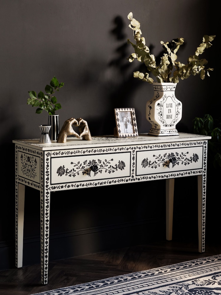 Rockett St George Ivory and Black Rose Noir Console Table - Image 1 of 11