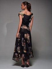 Jolie Moi Black Mesh Asymmetrical Draped Maxi Dress - Image 2 of 6